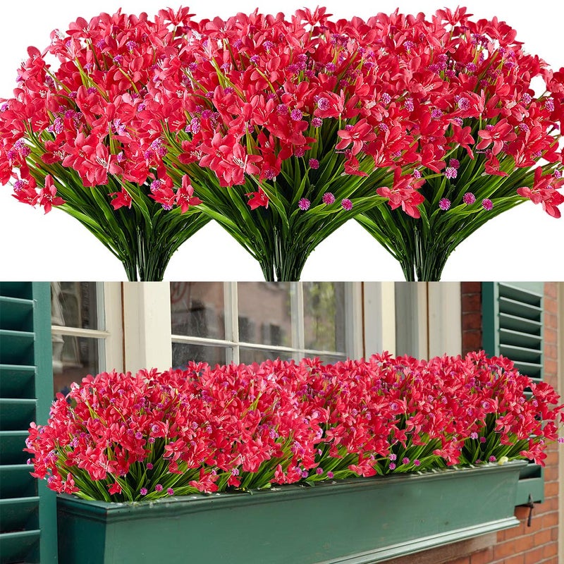 HAPLIA 8 Bundles Artificial Daffodils Flowers Fake Artificial Greenery UV Resistant No Fade Faux Plastic Plants for Wedding Bridle Bouquet Indoor Outdoor Home Garden Kitchen Office Table Vase (Red) - Image 1